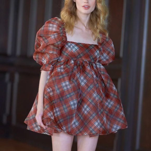 NEW Selkie The Jane Eyre Puff Mini Dress Checks - Picture 9 of 11